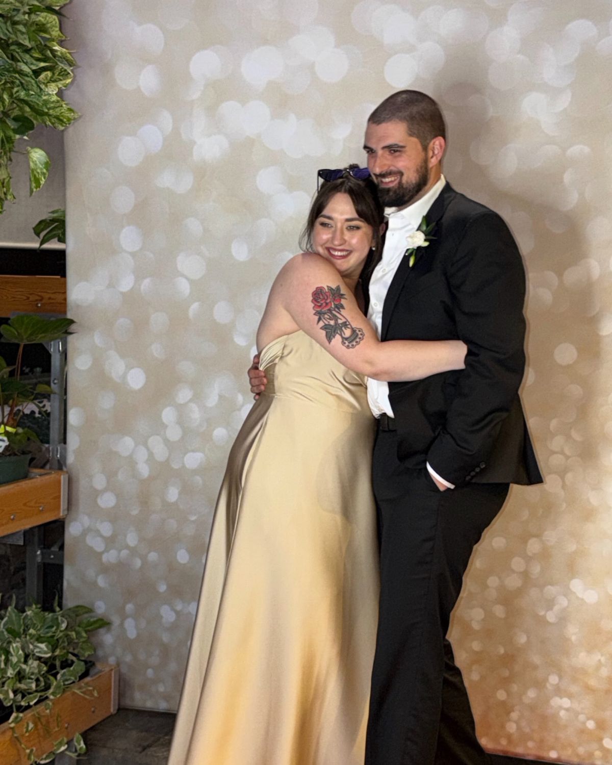 Wedding couple at booth
